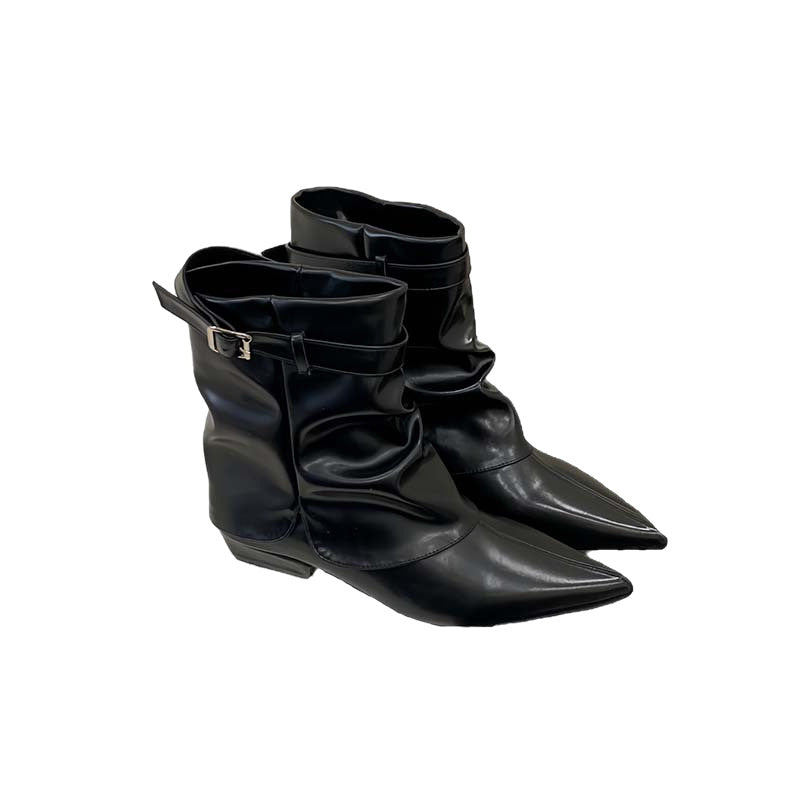 Chunky Martin Pointed Pleated Pile Style Sleeve Boots
