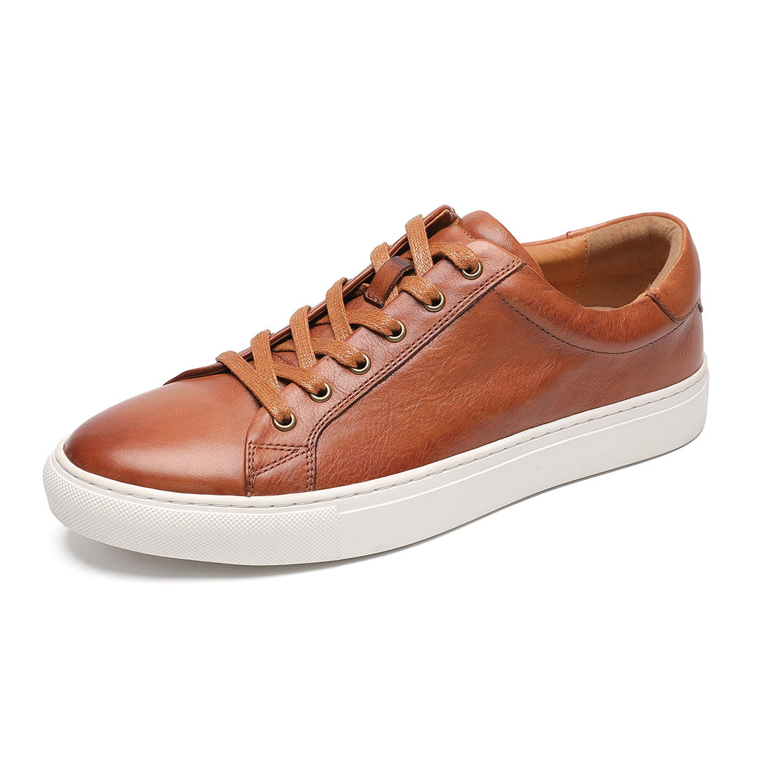 Men's Top Layer Cowhide Breathable Trendy Brown Men's Board Shoes