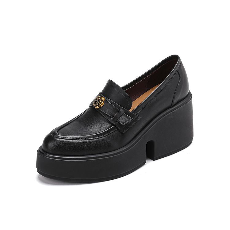 Women's High Authentic Platform Pointed Toe Camellia Wedge Loafers