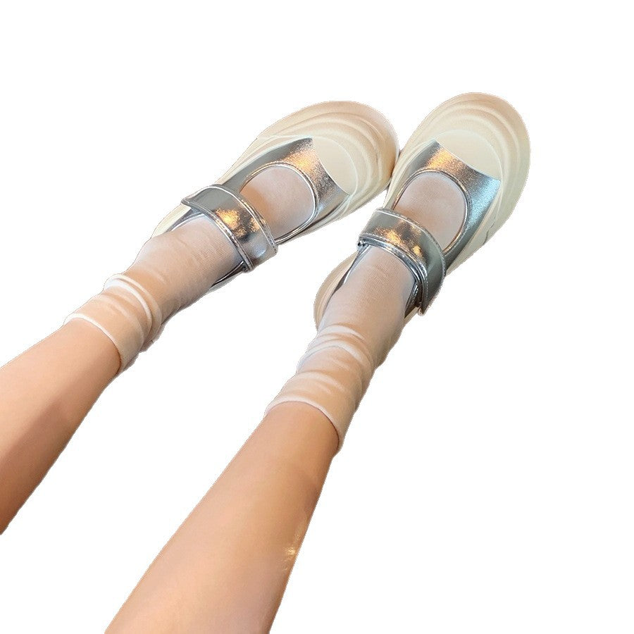 Women's Size To Velcro Big Head Muffin Platform Height Increasing Round Women's Casual Shoes