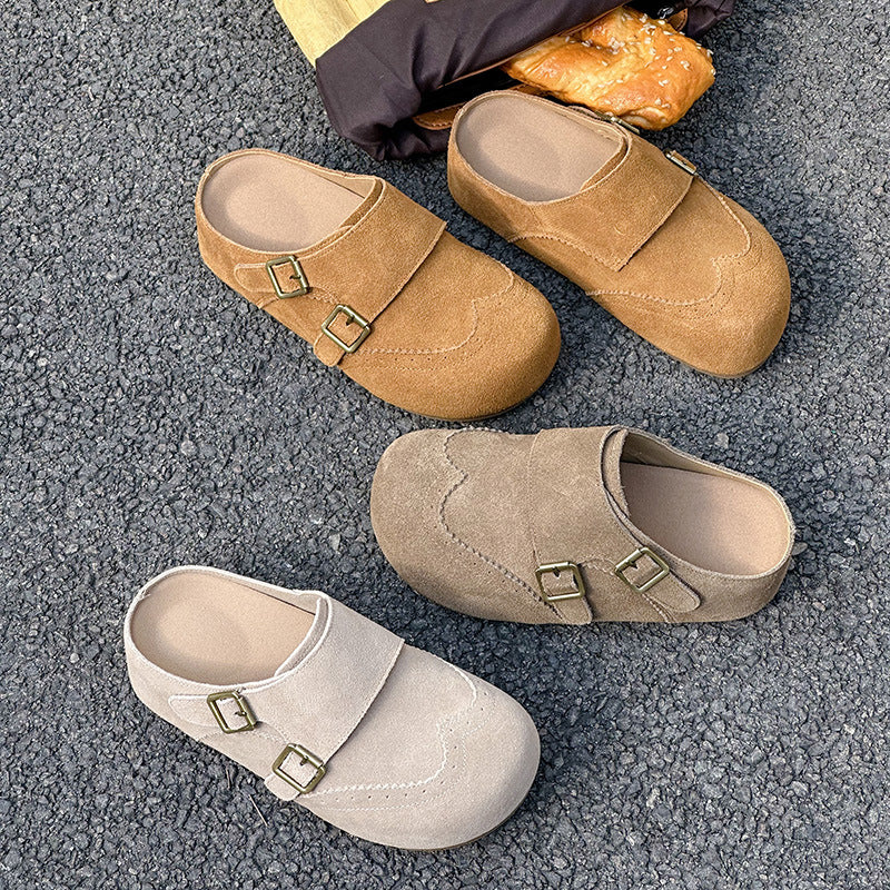 Women's Belt Buckle Toe Cap Semi Slip-on Women's Casual Shoes