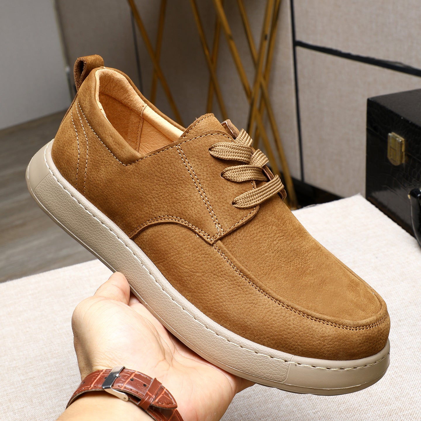 Men's Matte Cowhide Comfortable Platform Warm Genuine Casual Shoes