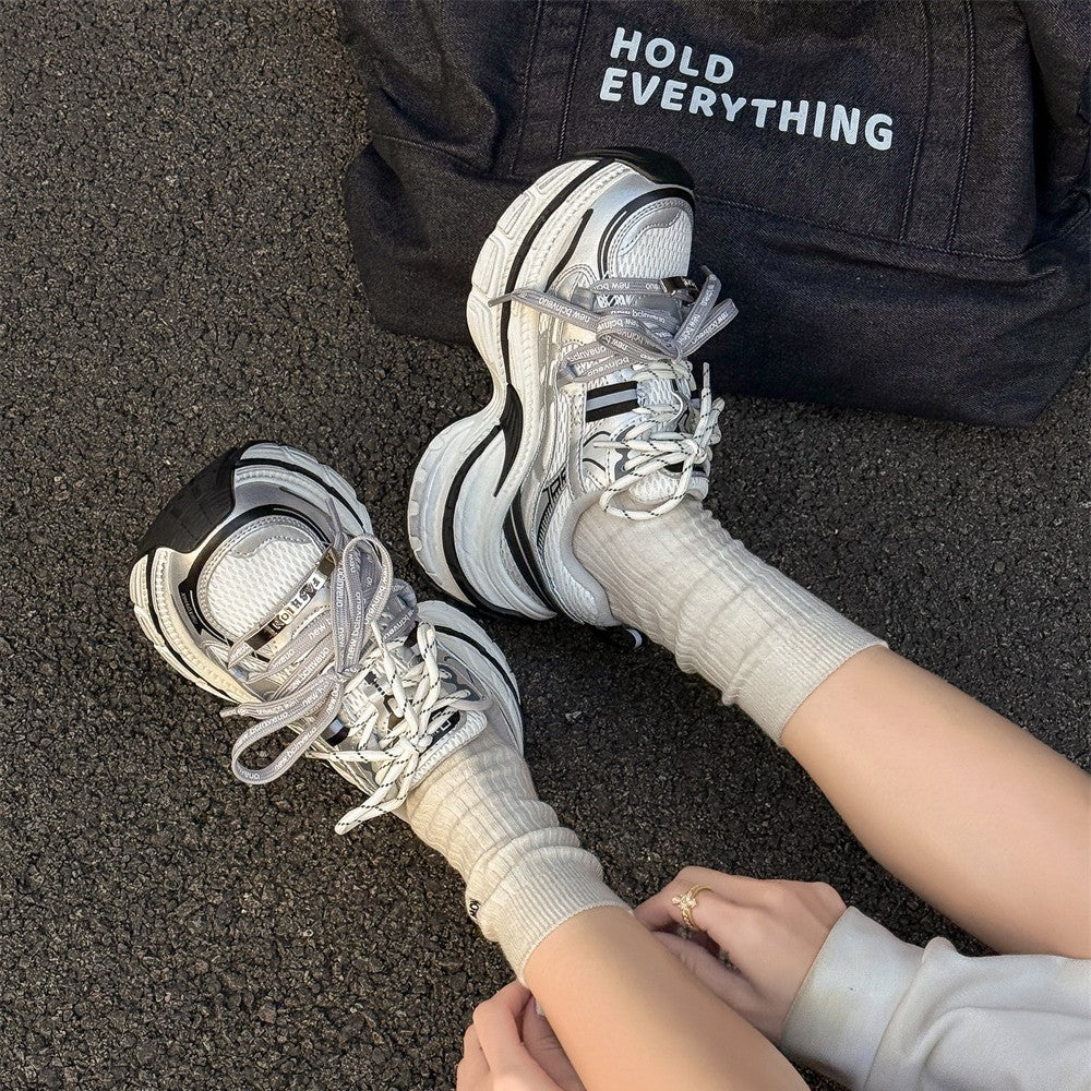 Women's Spring Fashion Platform Heightened Daddy Brushed Retro Sneakers