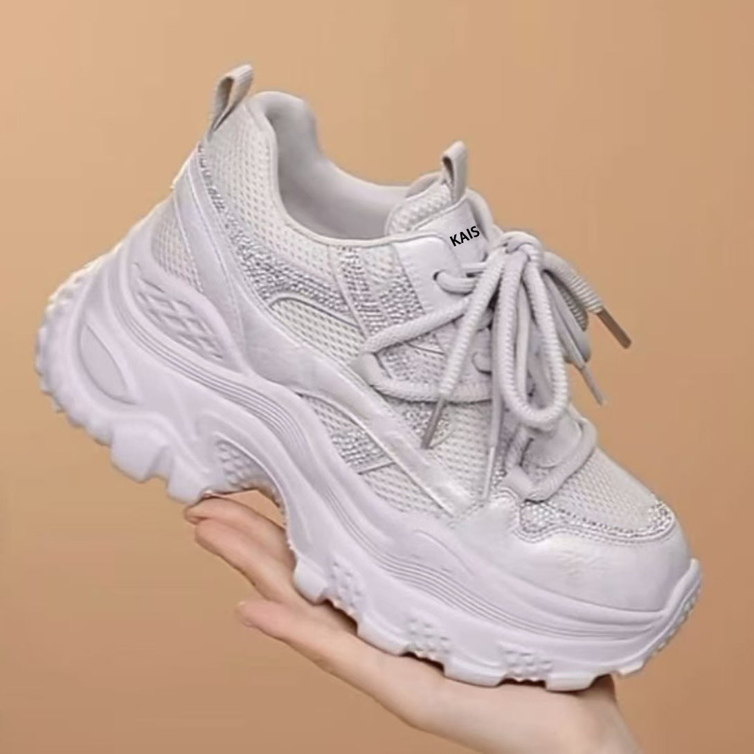 Women's Super Hot Rhinestone Dad Thick Bottom Women's Casual Shoes