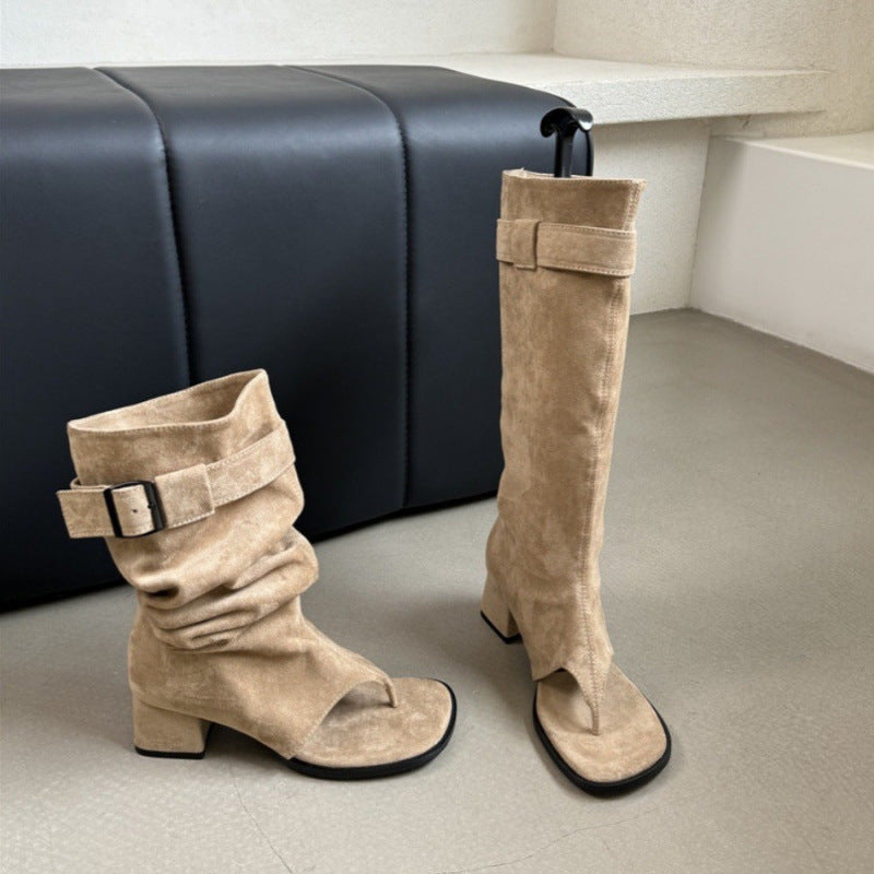 Women's Increasing Insole Roman Niche Cowboy Chunky Western Women's Leather Boots