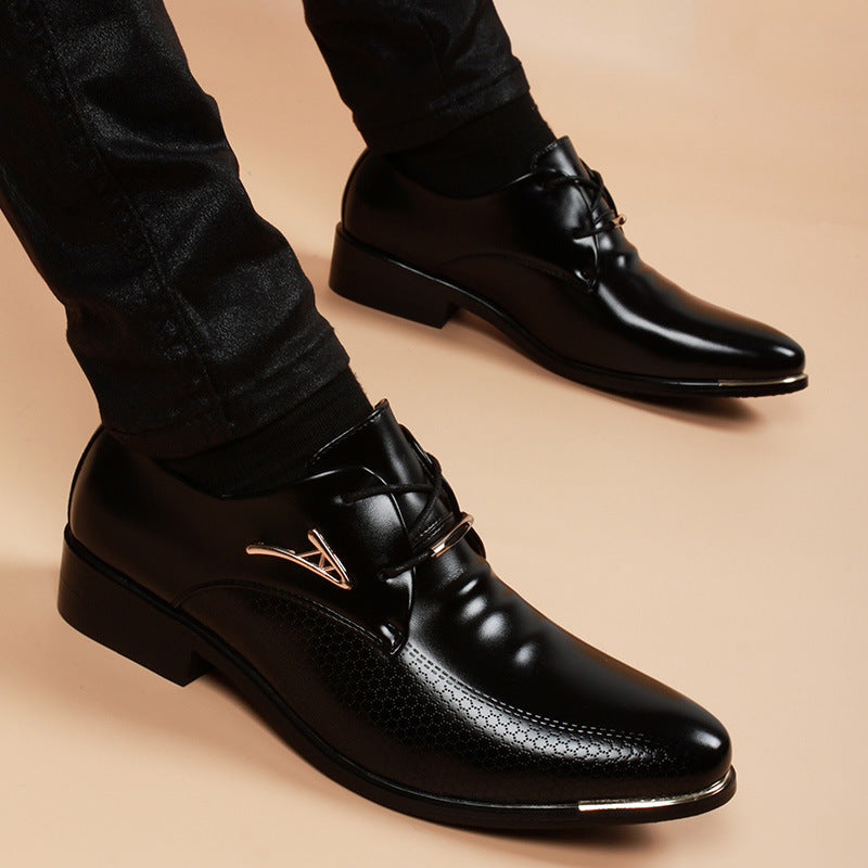 Men's Pointed Korean Height Increasing Insole Green Formal Wear Men's Business Leather Shoes