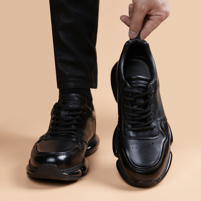 Men's Top Layer Cowhide Fashionable Sports Platform Height Casual Shoes