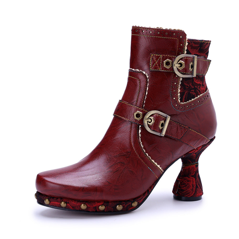 Women's Handmade Genuine Polished Fashion Side Zipper Boots