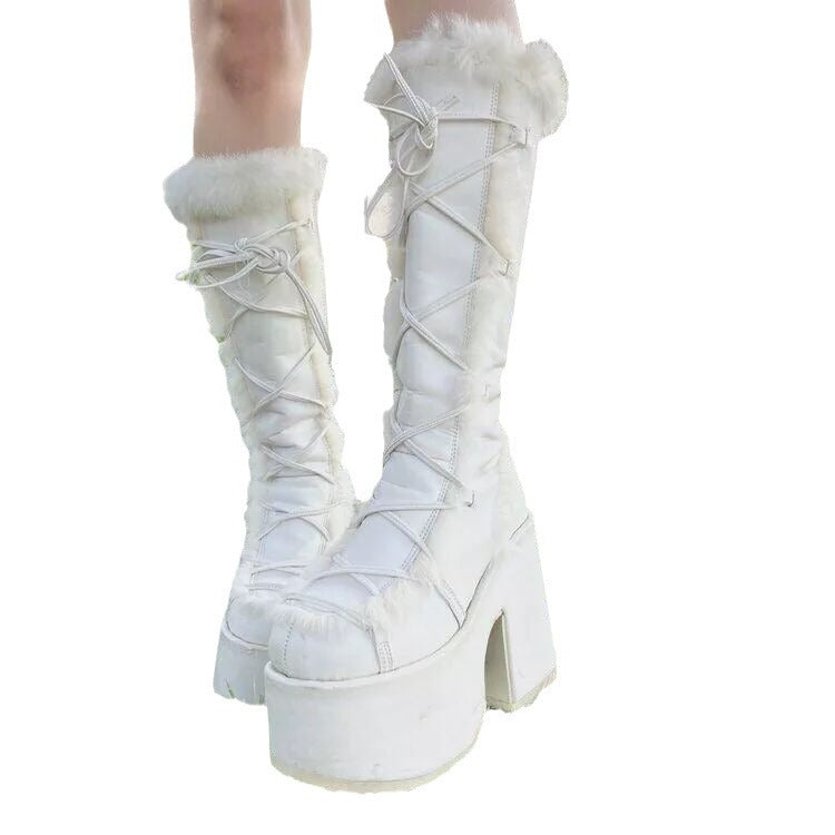 Women's Thick Bottom Banquet Large Size Furry Boots