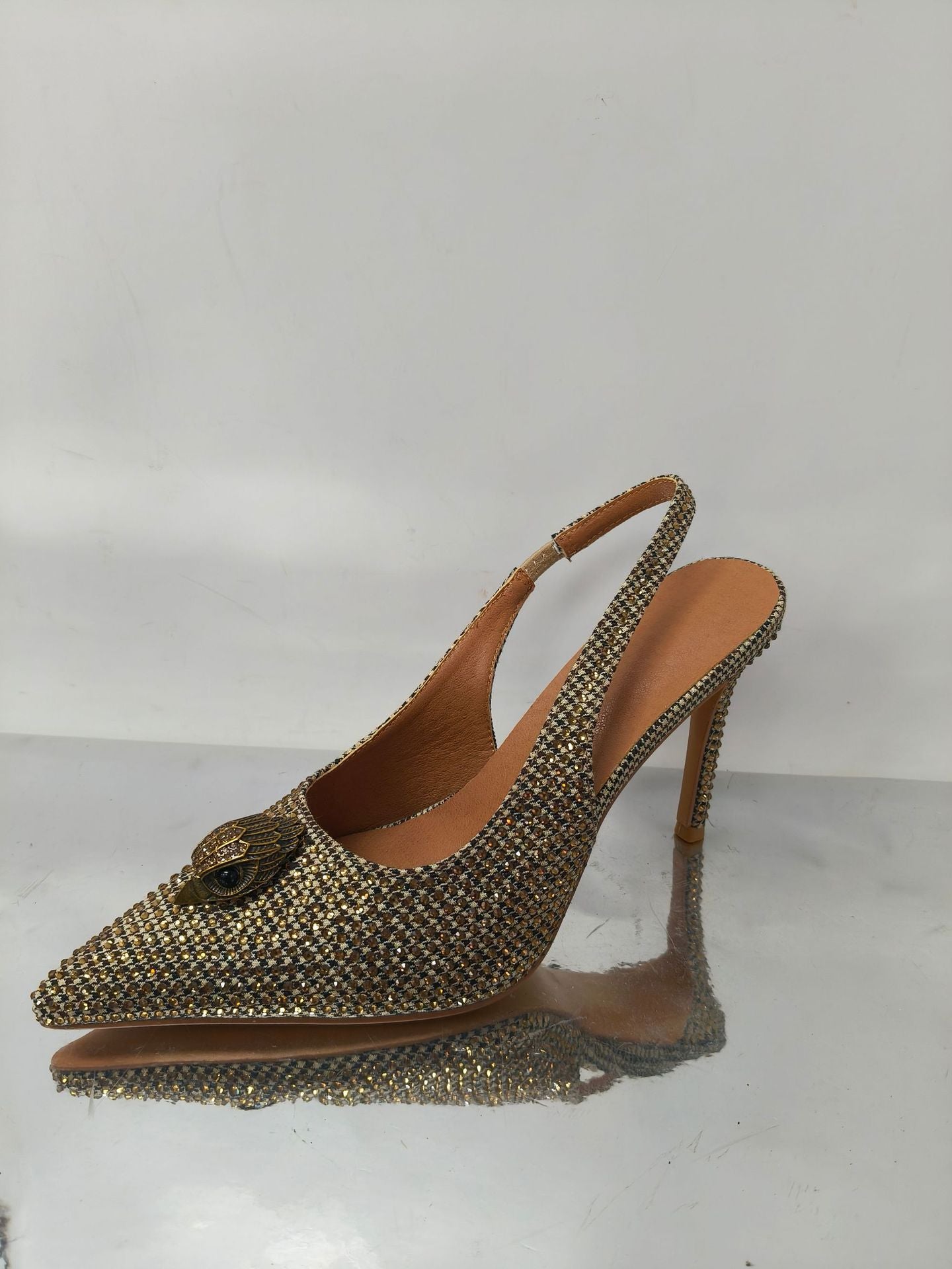 Pointed Toe Stiletto Rhinestone Eagle Head High Heeled Sandals