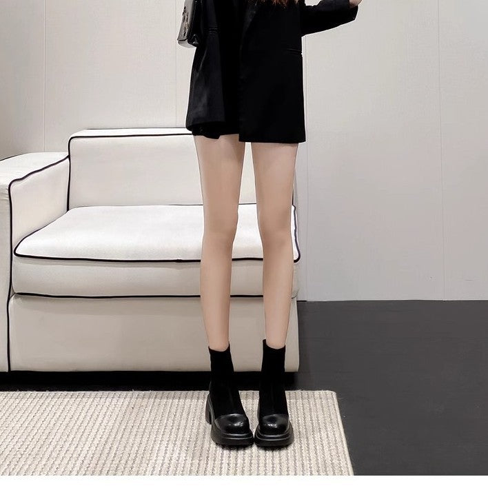 Small Size Female Chunky Suede Stitching Short Martin Increased Women's Leather Boots