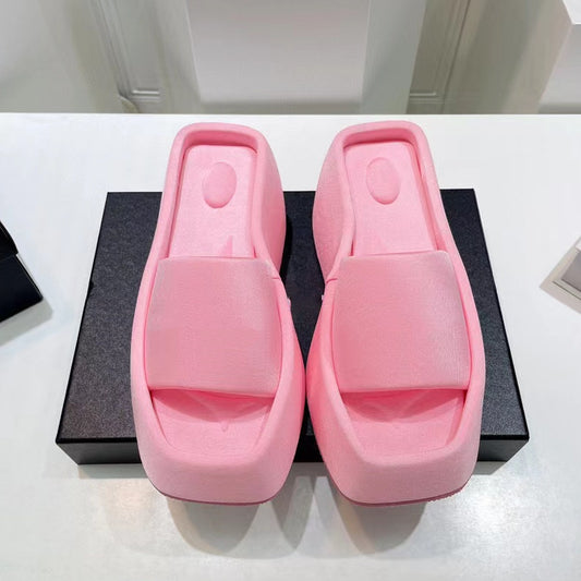 Women's Waterproof Height Increasing Square Head Cloth Slippers