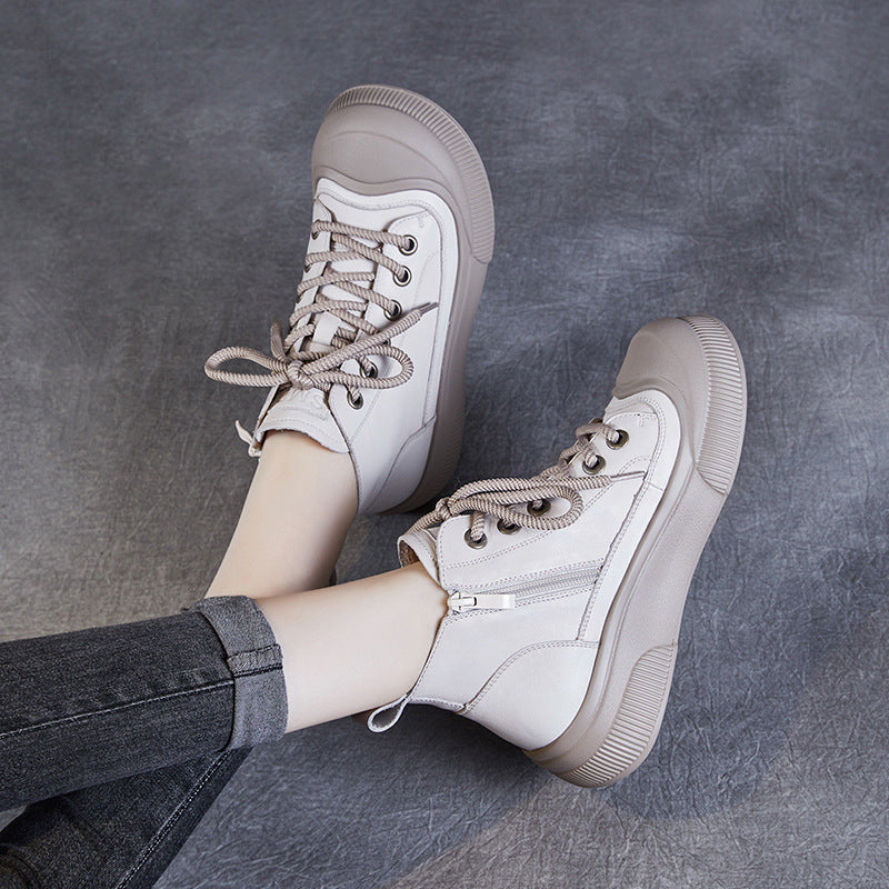 Women's Board Retro First Layer Cowhide Platform Casual Shoes