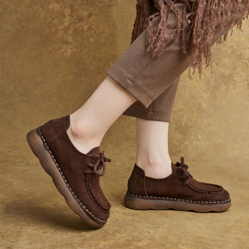 Women's Autumn British Style Vintage Genuine Handmade Low Soft Bottom Flat Women's Casual Shoes