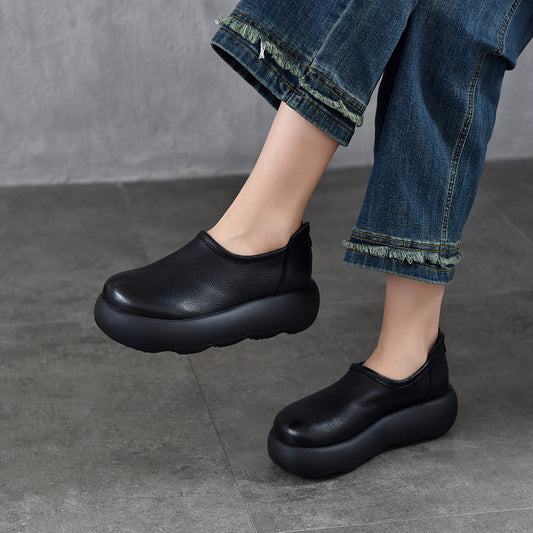 Women's Round Toe Platform Genuine First Layer Women's Casual Shoes