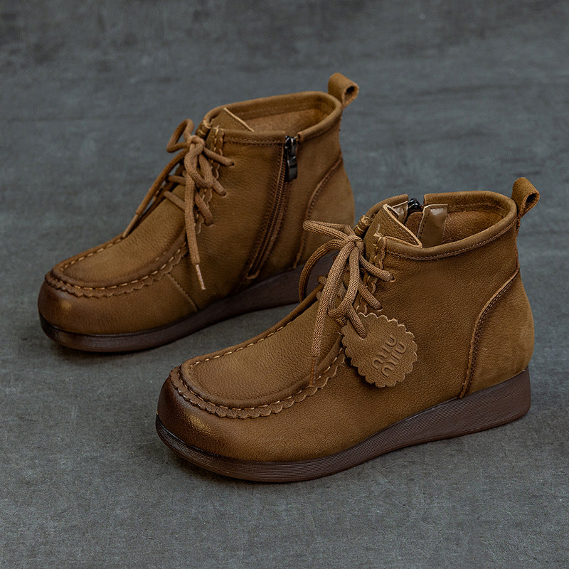 Women's Retro Comfortable Handmade Ankle Flat Platform High Top Low Tube Boots