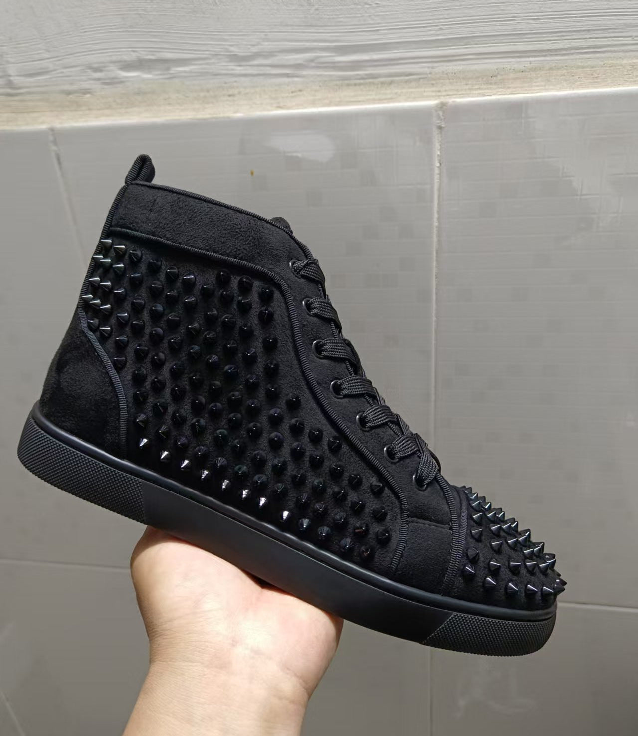 Men's Red Bottom Printed Fashion Rivet Black Casual Shoes