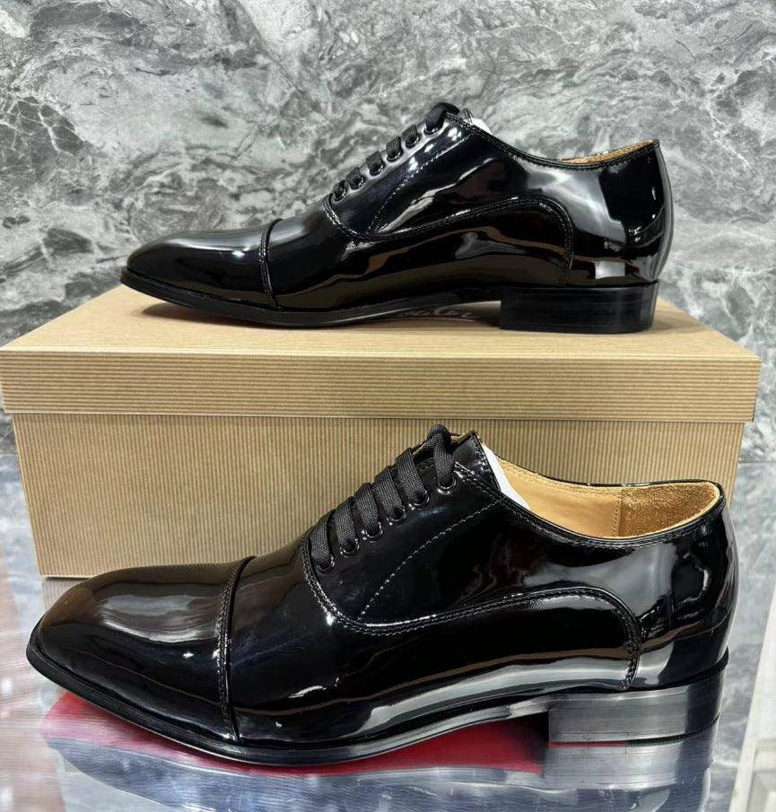 Men's Bottom British Style Shiny Patent Business Formal Leather Shoes