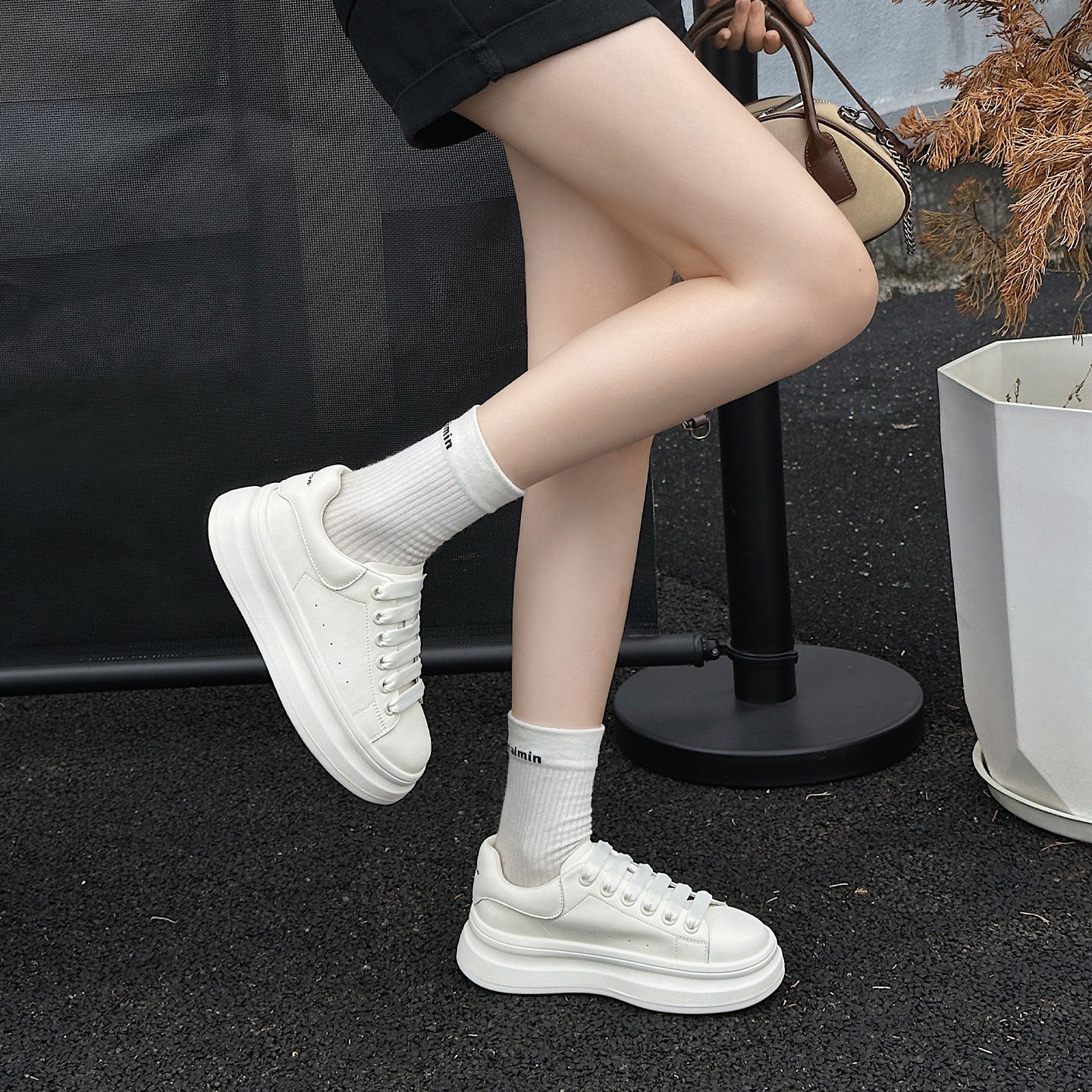 Women's White Autumn Cowhide Easy Wear Soft Back Thick Casual Shoes