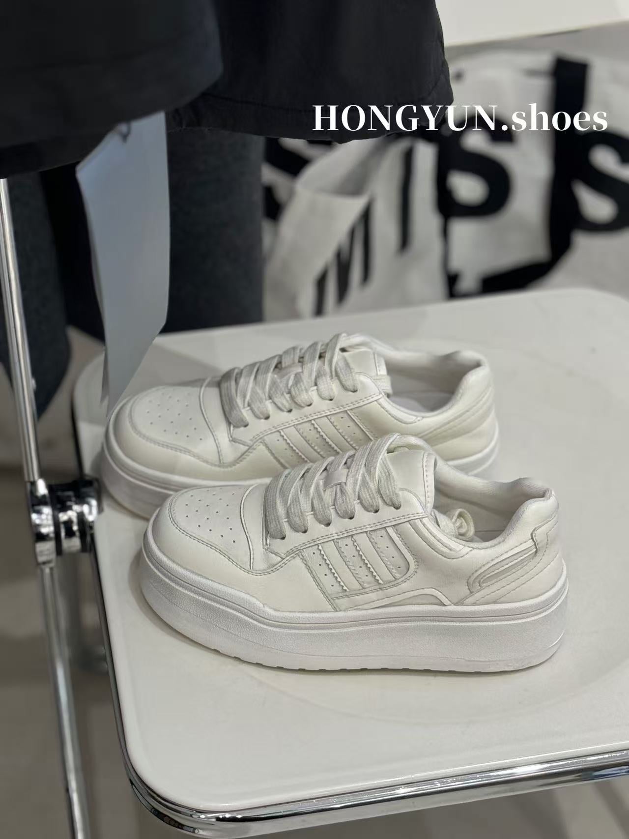 Women's Distressed White Thick Sole Elevator Wild Sports Women's Casual Shoes