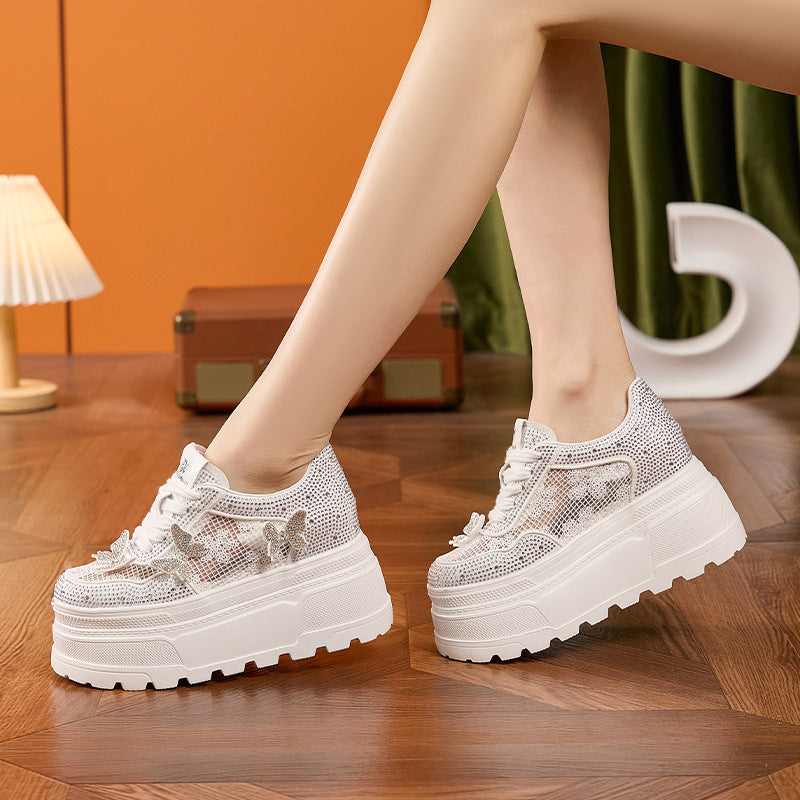 Women's Platform White Height Increasing Insole Breathable Casual Shoes