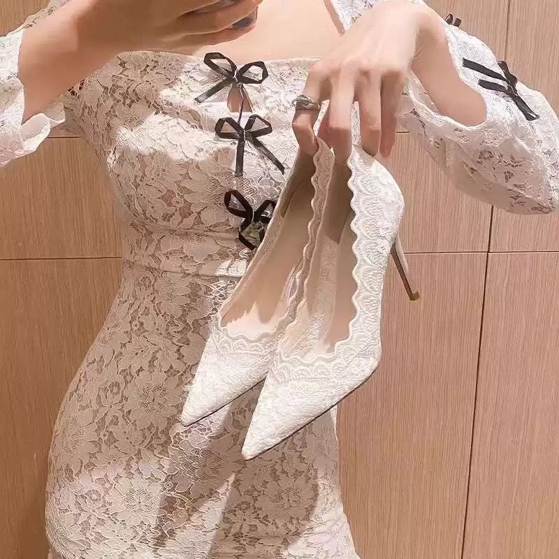 Women's Pointed Toe Hollow Wedding Dinner Stiletto Breathable High Heeled Sandals