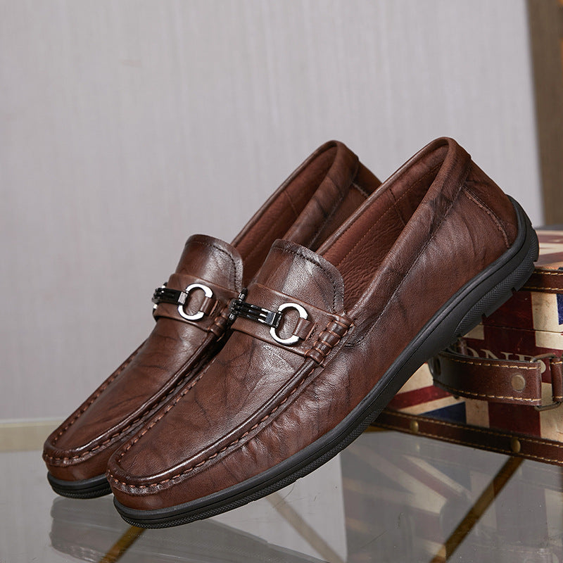 Men's Fire Cloud Cowhide Autumn Slip-on Comfortable Peas Leather Shoes