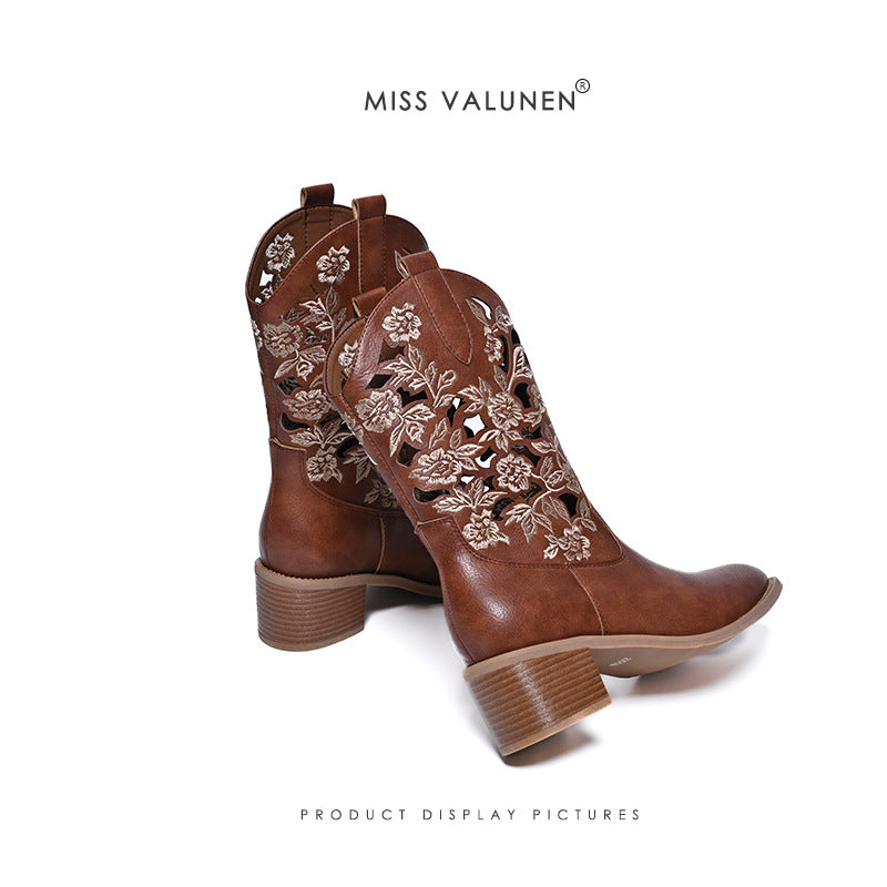 Women's Miss Embroidered Western Denim Short Grassland Boots