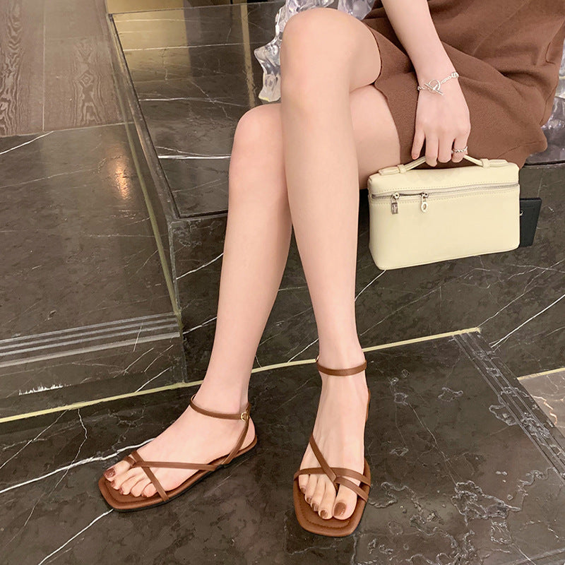 Women's Style Square Toe Thin Cross Straps Covering Sandals