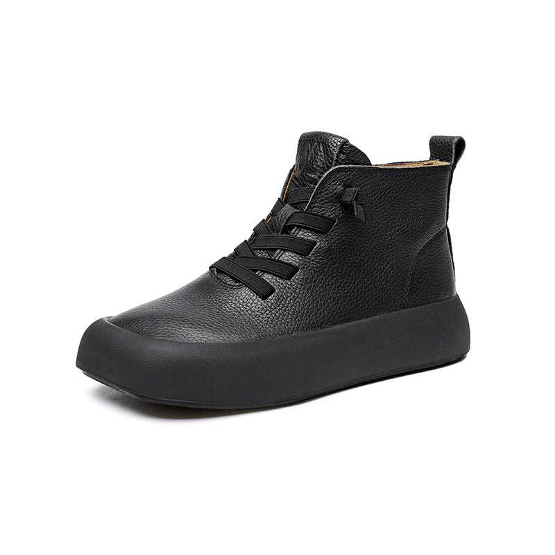 Lychee Pattern Genuine Retro Square Toe Martin Female Boots