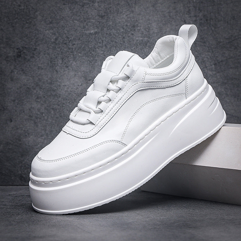 Men's Platform White Low Top Shallow Mouth Sneakers