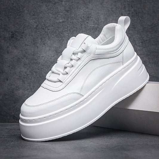 Men's Platform White Low Top Shallow Mouth Sneakers