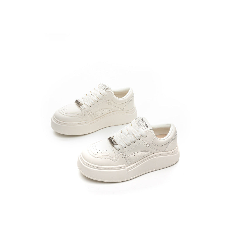 Women's White Thick Bottom Bread Design Sports Sneakers