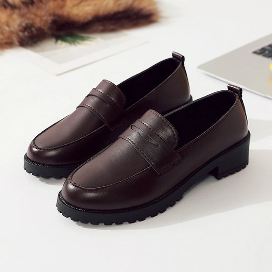 Women's Good Match Black British Mary Jane Round Toe Vintage Platform Leather Shoes
