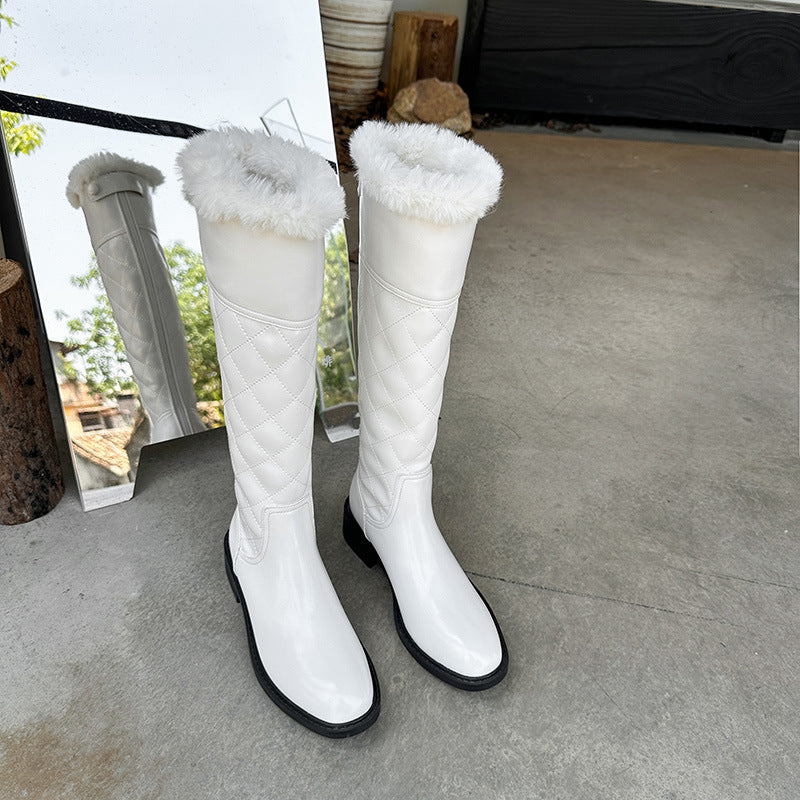 Women's Back Zipper White Knight Low High Boots