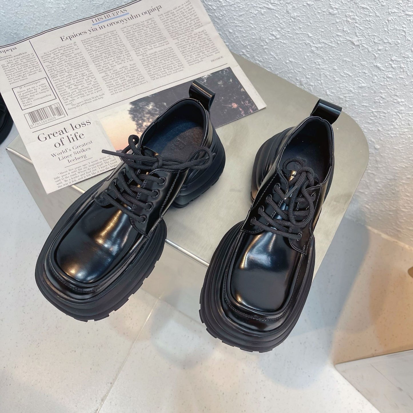 Women's Small Chunky Increased Square Toe Soft Casual Shoes