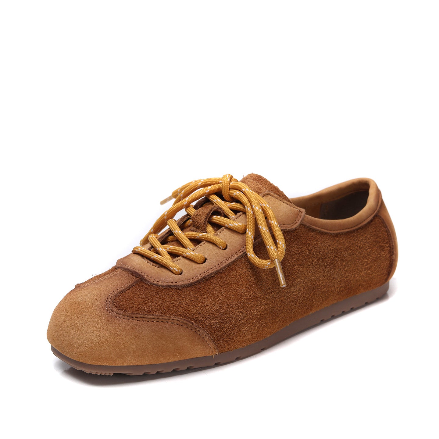 Women's First Layer Cowhide Spring Suede Flat Retro Round Women's Casual Shoes