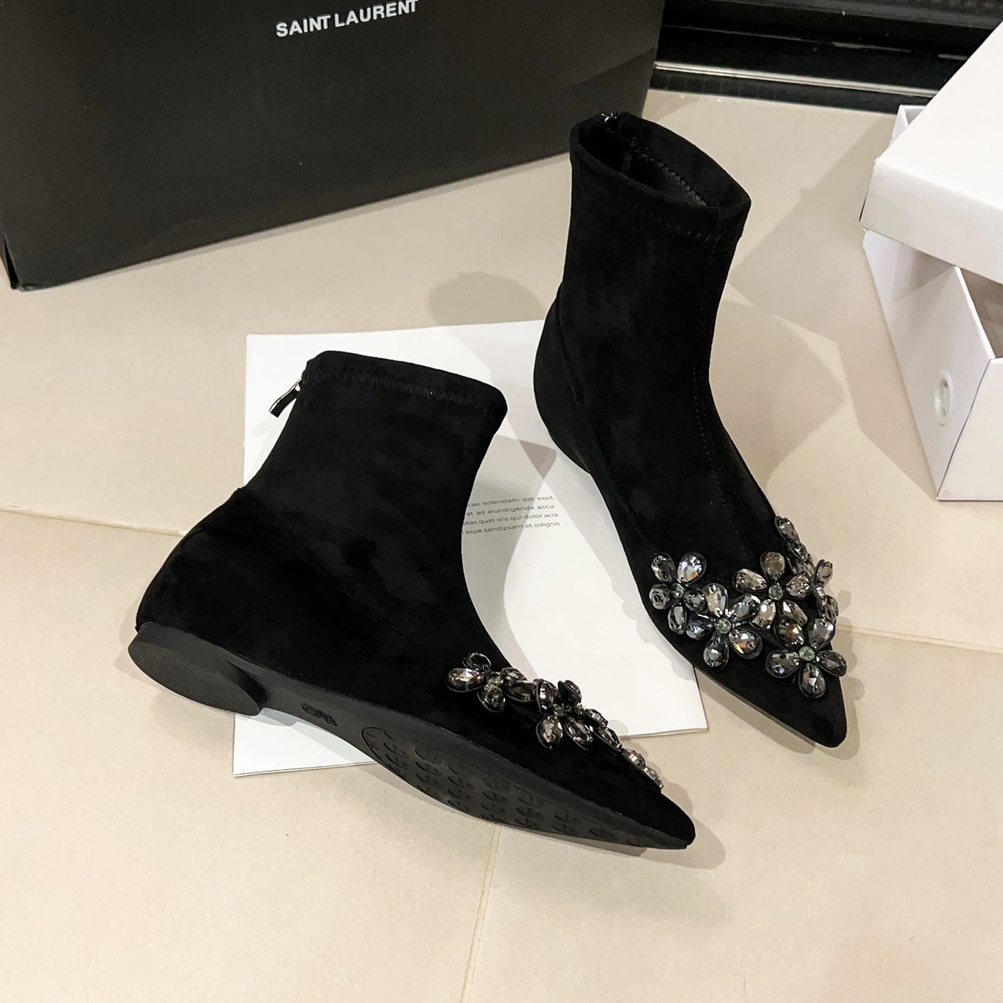 Women's Toe Skinny Ankle Suede Stretch French Women's Leather Boots