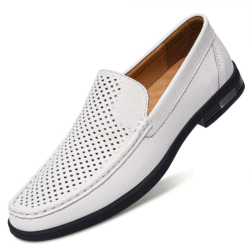 Men's Plus Size Cowhide British White Business Formal Wear Slip-on Loafers