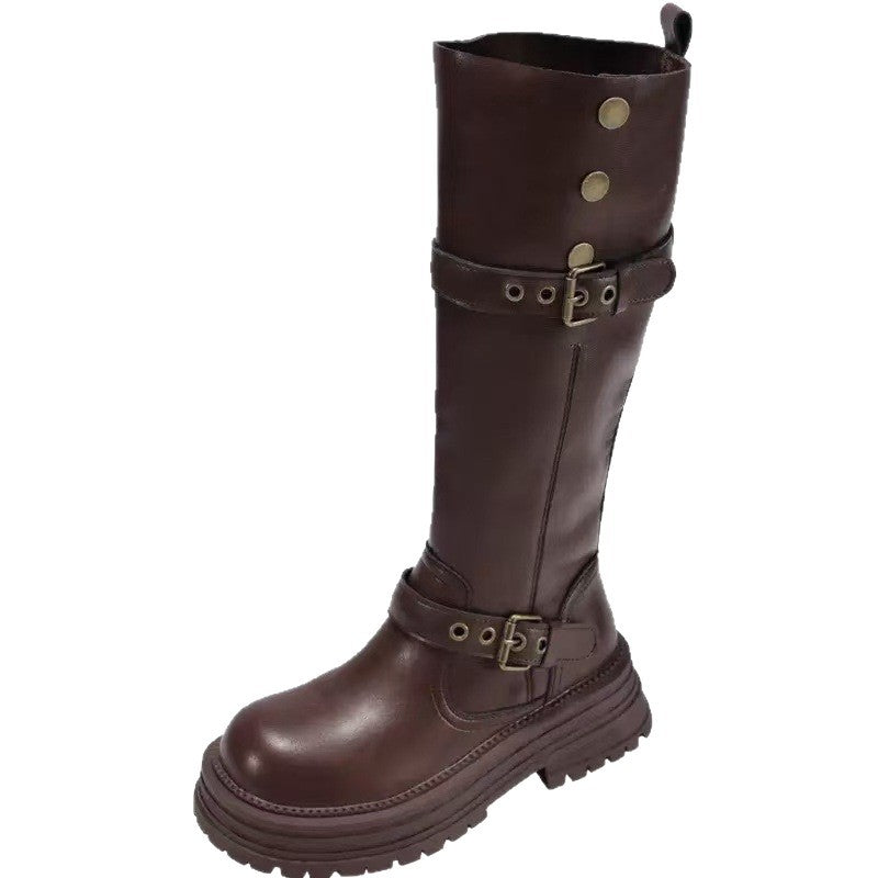 Women's Version Genuine Platform Vintage Fleece-lined Tall Women's Leather Boots