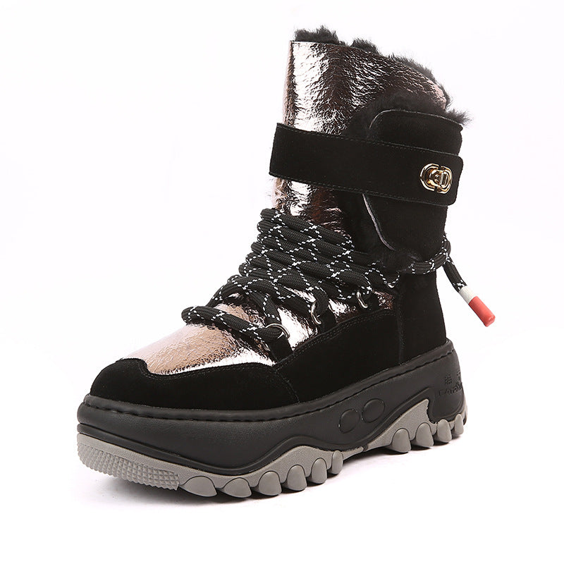 Women's Platform Fur Integrated Winter Northeast Cotton Padded Snow Boots