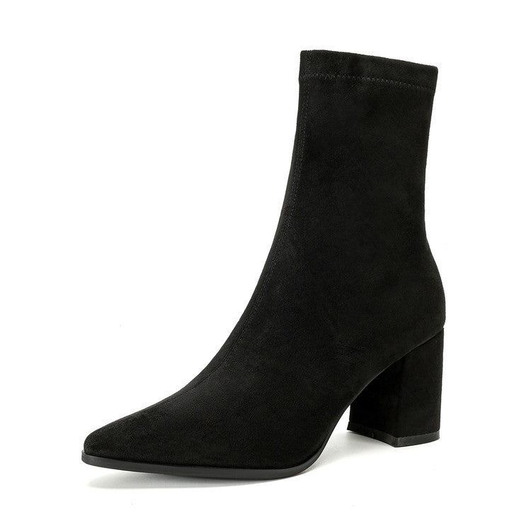 Women's French Style High Stretch Winter Side Zipper Thick Women's Leather Boots