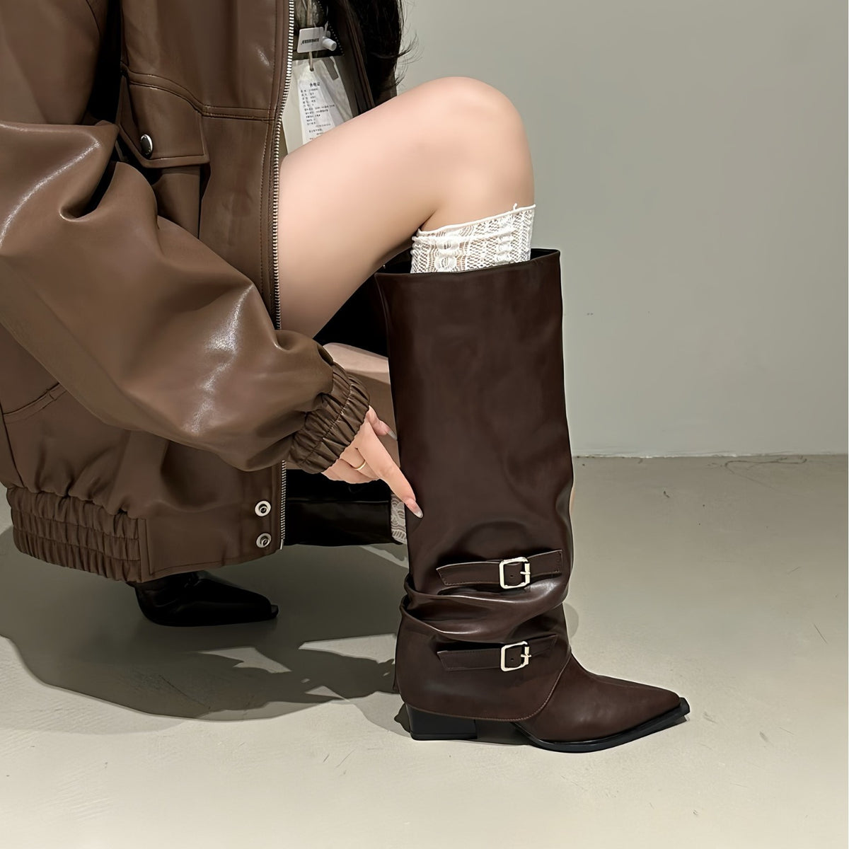 Pants Pointed Long Female Black Pile Style Women's Leather Boots