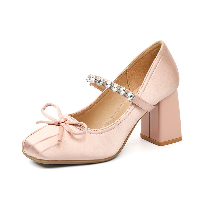 Women's Bow Rhinestones Strap Ballet Style Mary Men's Shoes