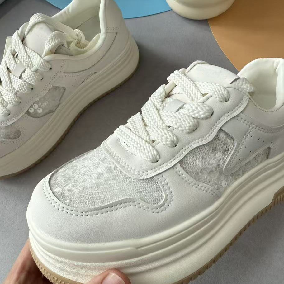 Women's Breathable Mesh Height Platform White Women's Casual Shoes