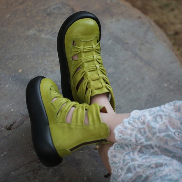 First Layer Cowhide Design Bread Bottom Sandals