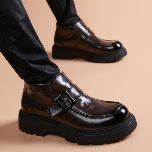 Men's Fashion British Style Thick Bottom Height Increasing Youth Men's Business Leather Shoes
