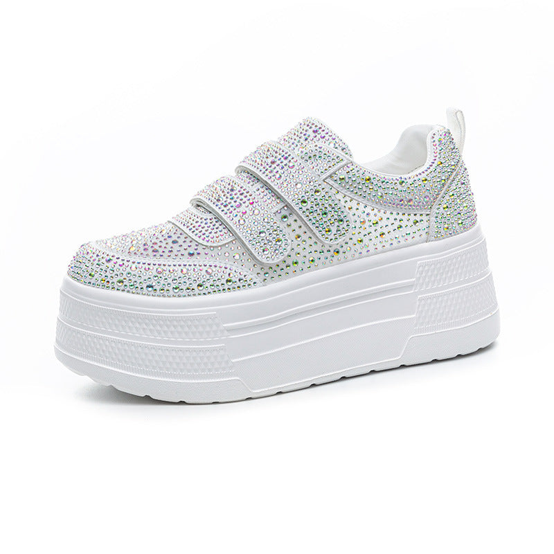 Women's White Rhinestone Single Mesh Small Women's Casual Shoes
