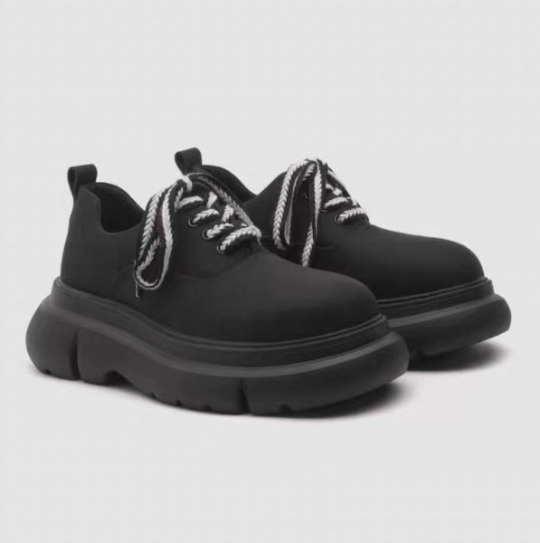 Bottom Derby Cowhide Matte Black Big Head Height Men's Casual Shoes