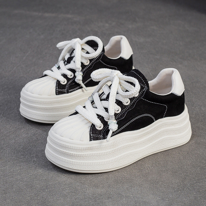 Women's Shu Contrast Color Platform Pumps Versatile White Women's Casual Shoes